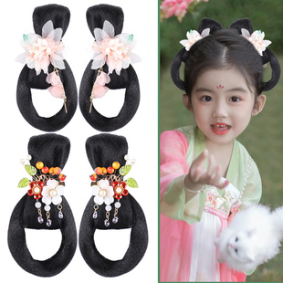 儿童古风汉服假发头饰蝴蝶结假发包古装女童发饰夹子一体发髻造型