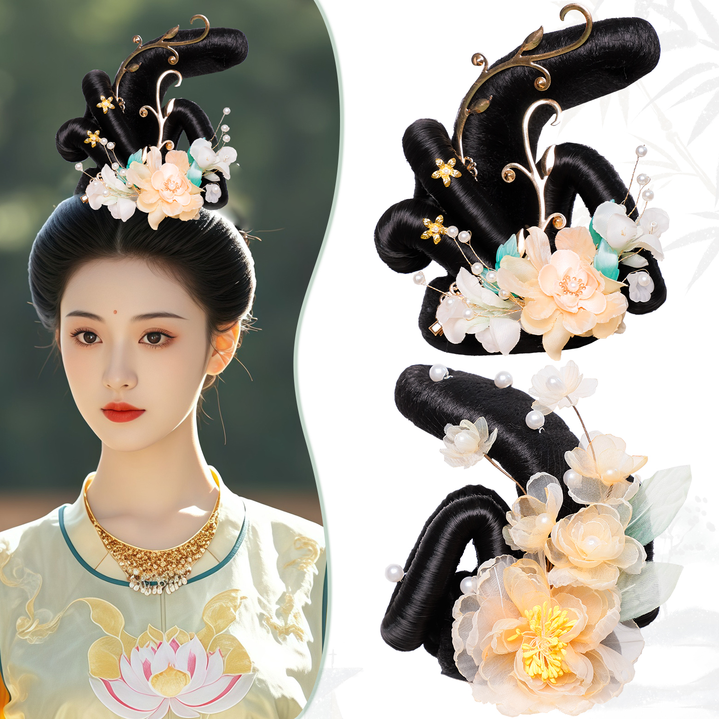 唐风女百搭古典舞蹈假发敦煌发髻