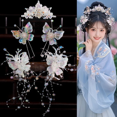 古风长流苏发钗汉服蝴蝶发夹
