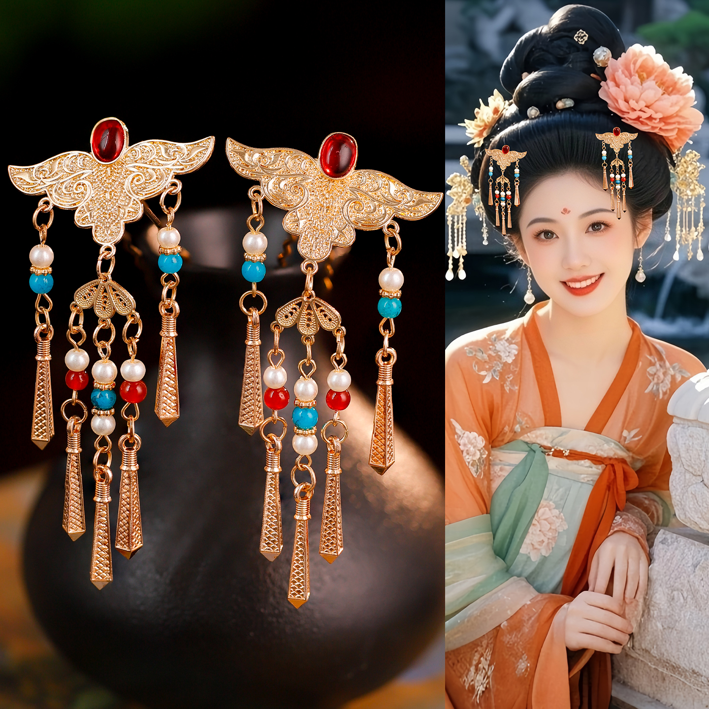 u钗点缀国风汉服发饰掩鬓