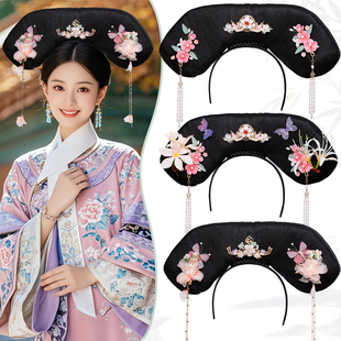 古装 假发古风头饰发饰造型格格旗头假发发箍发饰组合女满清宫廷风