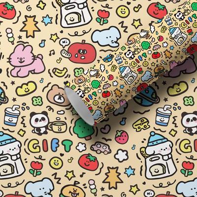 可爱涂鸦包装纸圣诞大张ins卡通生日礼物打包纸礼盒礼品包书爆款