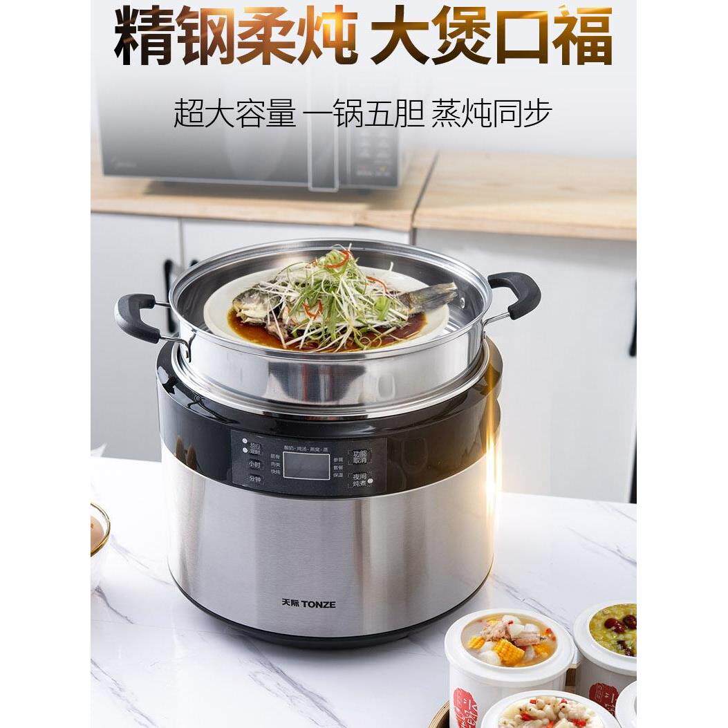 天际双层不锈钢隔水炖锅陶瓷电炖盅大容量煲汤煮粥锅一锅五胆3.5L