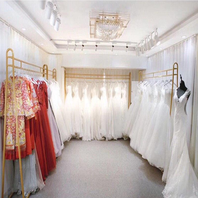 高档婚纱展示架落地式影楼礼服秀禾服陈列货架金色拖尾婚纱挂衣架