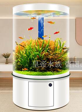 圆柱形玻璃鱼缸客厅2026新款家用落地金鱼缸底滤水族箱全圆中大型