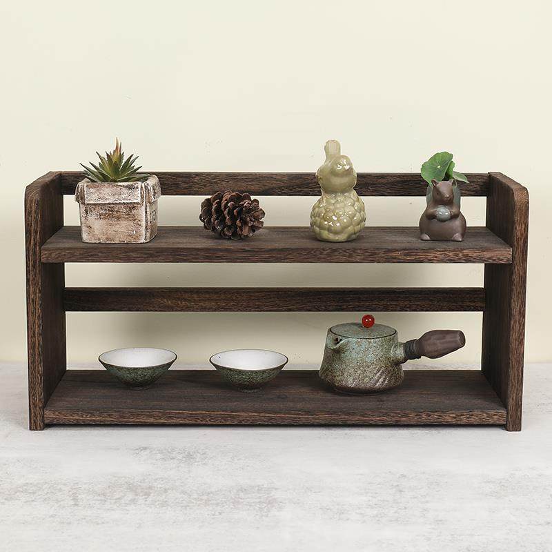 实木茶杯架中式复古挂墙古董架茶壶简约桌面置物收纳架壁挂博古架