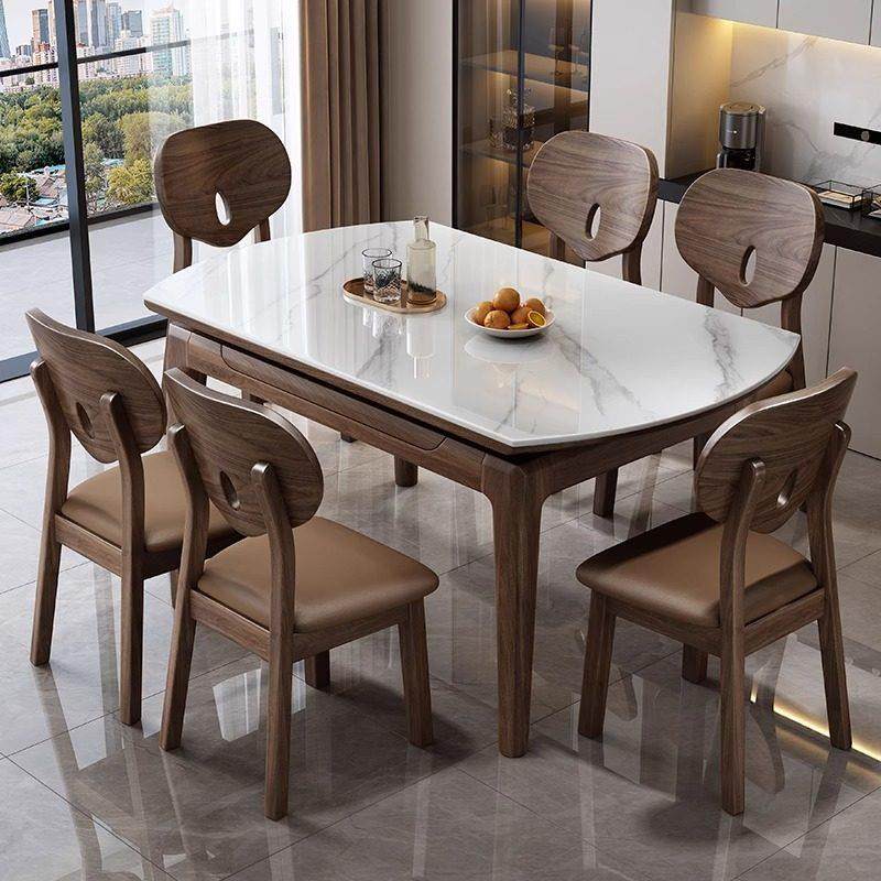 北美胡桃实木岩板餐桌椅组合伸缩现代折叠简约饭桌家用方圆小户型,住宅家具,岩板餐桌,淘宝优惠券,粉丝福利购,淘宝优惠卷