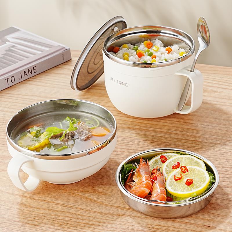 304不锈钢学生便当盒密封防漏双层便当盒带盖子泡面 面碗食堂打饭