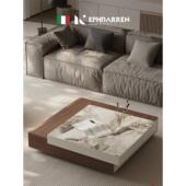 意式 极简方形茶几客厅2025新款 茶几实木家用茶几岩板旋转高端轻奢