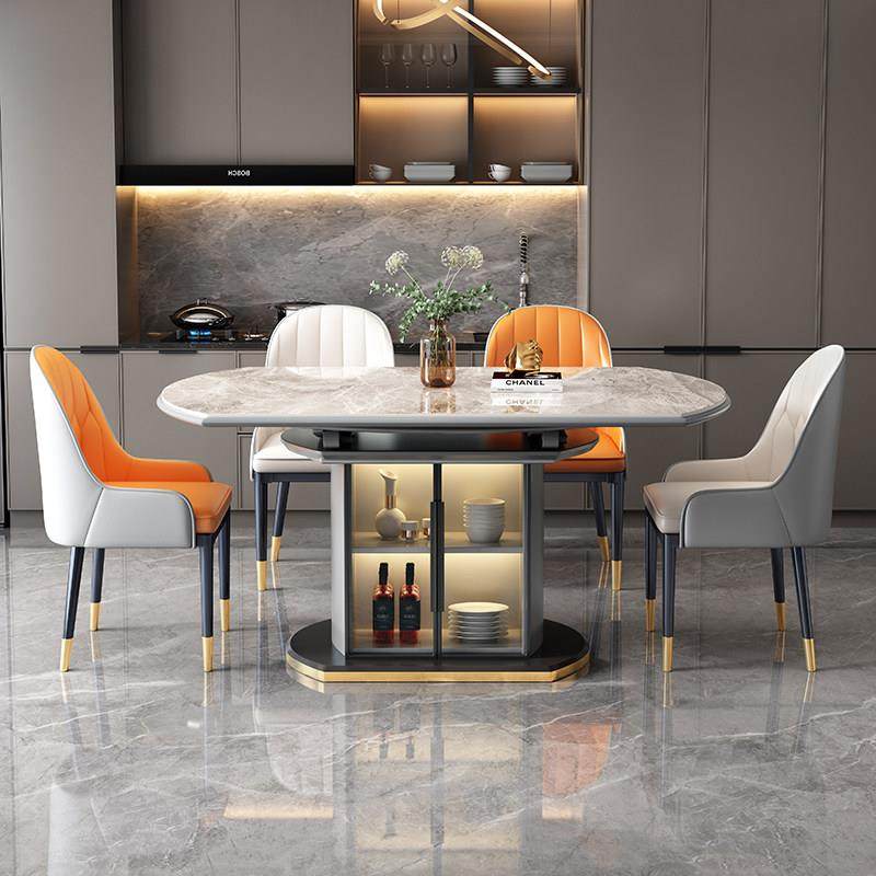 轻奢岩板餐桌现代简约可变圆桌储物饭桌家用小户型电磁炉伸缩折叠,住宅家具,岩板餐桌,淘宝优惠券,粉丝福利购,淘宝优惠卷