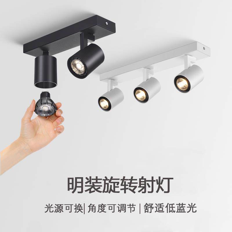 明装射灯可调角度旋转led双头客厅吸顶灯走廊过道阳台三头防眩灯