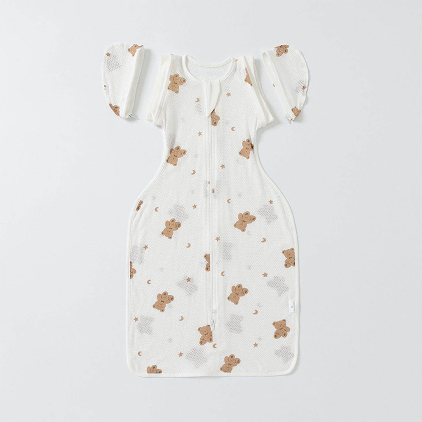 宝宝夏季薄款防惊跳睡袋透气婴儿襁褓投降可伸手新生儿鸡翅睡袋