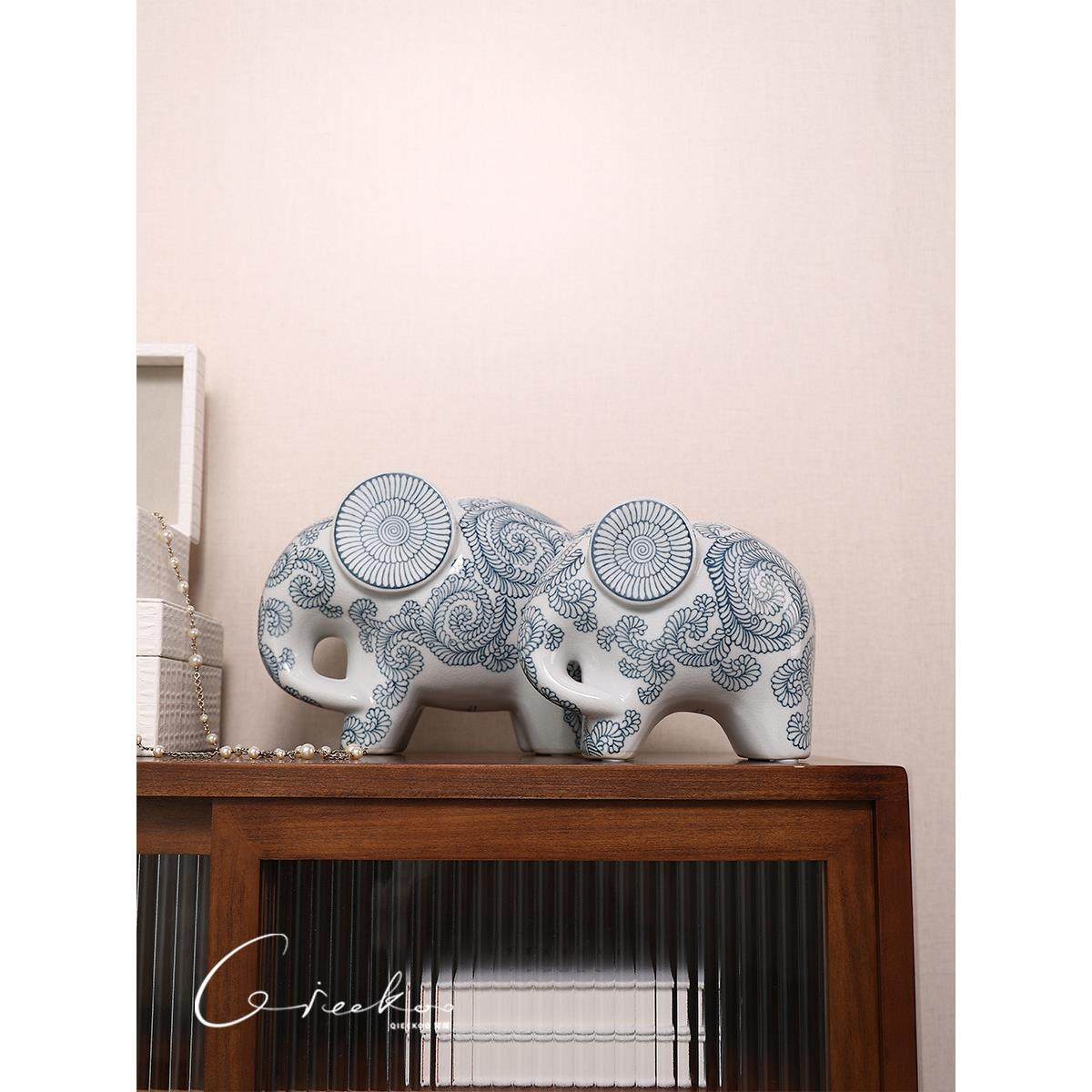 车口家世润青花瓷带来财帛象新中式乔迁客厅入口摆件工艺品,家居饰品,装饰摆件,淘宝优惠券,粉丝福利购,淘宝优惠卷