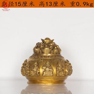 纯黄铜带盖开盖聚宝盆摆件五路财神聚宝盆大小号家居礼品风水装饰