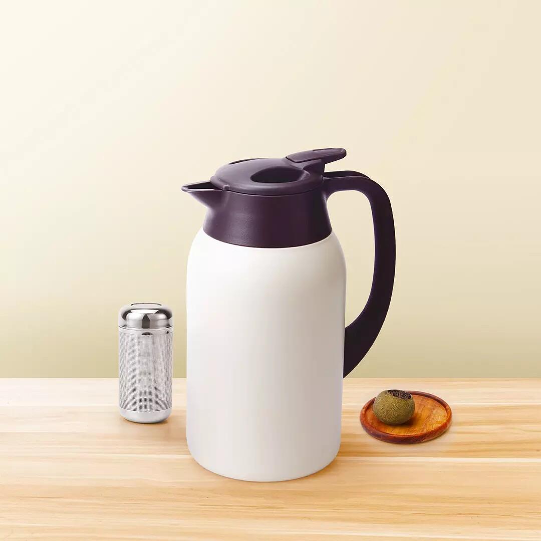 富士物语大容量保温壶家用316双层不锈钢焖茶壶带滤茶器器 白色2L