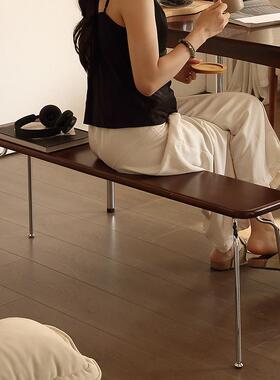 中古蚂蚁长凳小户型覆古家用具餐椅凳子不锈钢金属实木餐桌长椅子