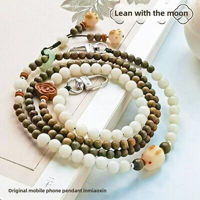 天然绿檀木菩提新中式斜跨款可背手机挂炼绳防摔防丢手迹挂饰新品