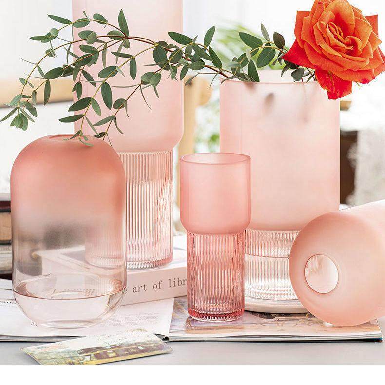 粉色磨砂创意北欧风格玻璃花瓶水养鲜花玫瑰绿植插花客厅桌面摆件,家居饰品,花瓶,淘宝优惠券,粉丝福利购,淘宝优惠卷