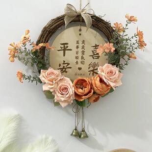 新年墙面装饰入户门客厅卧室花环挂饰店铺墙壁彷真花提示平安挂牌