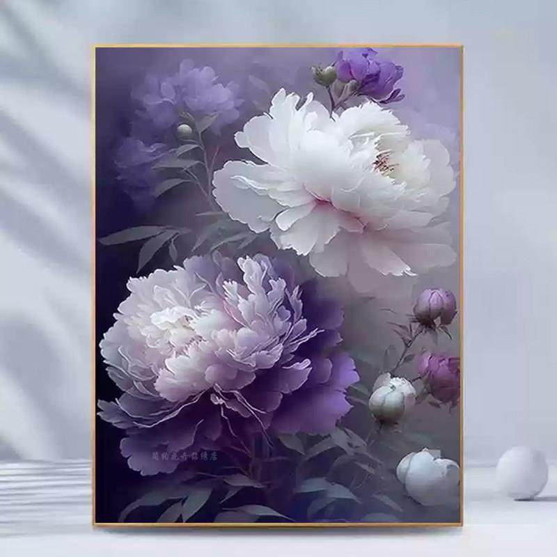紫色牡丹花钻石画2024新绣满钻简约花卉客厅高级感手工贴钻十字绣,居家布艺,钻石绣,淘宝优惠券,粉丝福利购,淘宝优惠卷