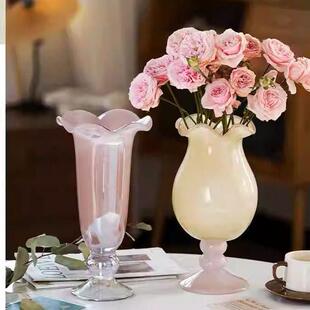 新品法式覆古高脚铃兰防风灯花瓶中古琉璃高级艺术玻璃花器花瓶插