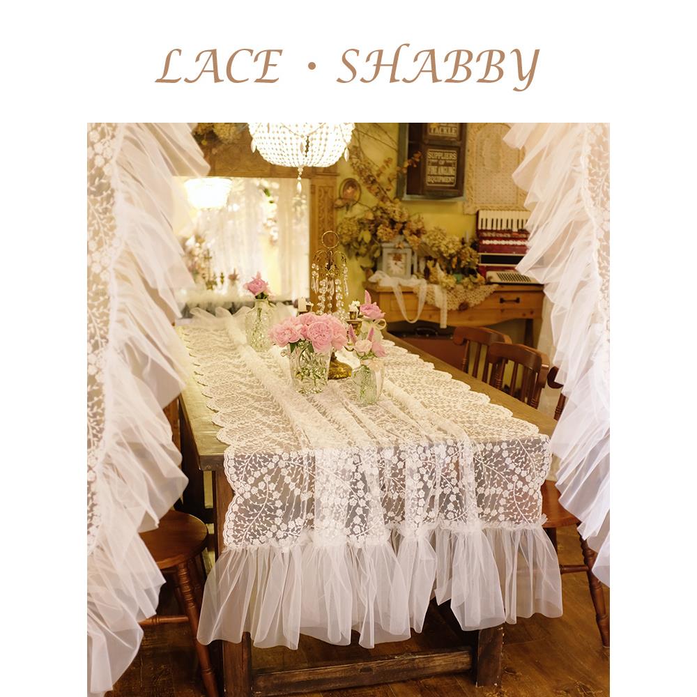 长方形盖巾法式覆古风轻奢手工钉珠水晶绣花蕾丝荷叶边桌旗桌布