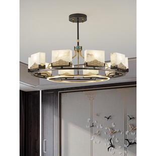 明静致远中国风现代客厅吊灯新中国风全铜餐厅双层屋禅宗大理石灯