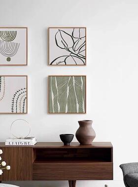 北欧原木风小清新客厅装饰画餐厅壁画小众艺术浅绿色正方形挂画