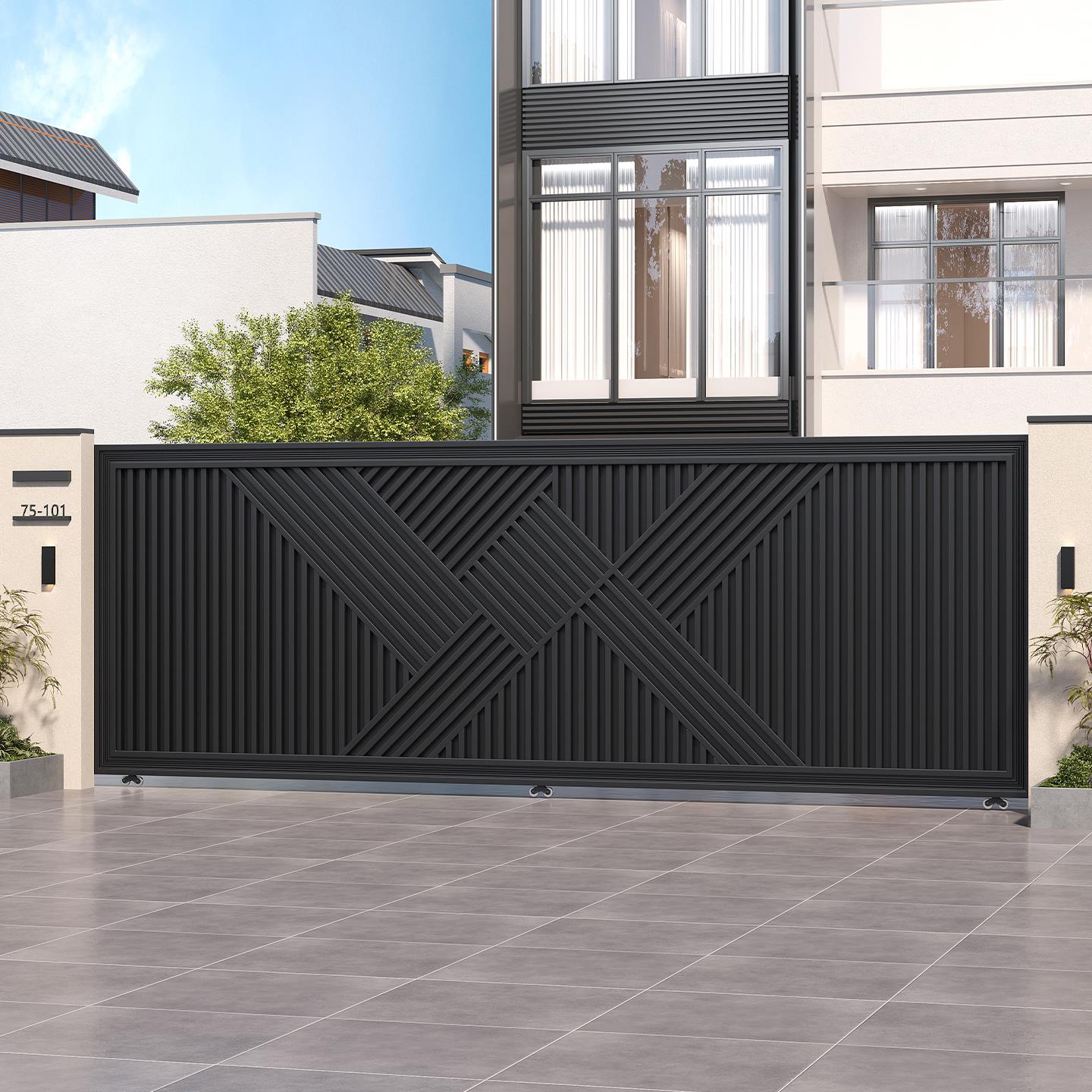 平移门铝合金庭院门户外别墅大门车库门智能电动门铝艺院子平移门