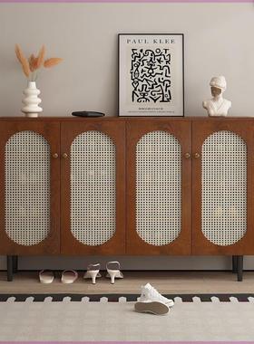 实木包安装藤编鞋柜家用门口阳台覆古玄关靠墙储物柜入户客厅收纳