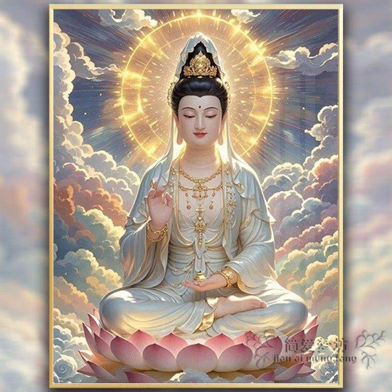 高级感坐莲观音人物十字绣新款全绣钻石贴满钻简单DIY手工材料包,居家布艺,十字绣套件,淘宝优惠券,粉丝福利购,淘宝优惠卷