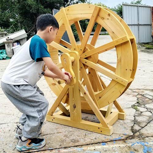防腐木水车儿童手摇水车流水摆件户外景观水车赶海水车幼儿园水车