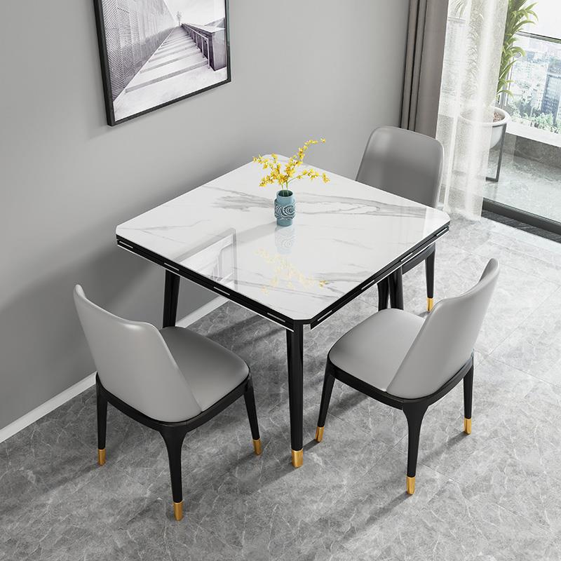 轻奢岩板方变圆餐桌椅组合小户型多功能电磁炉变形折叠吃饭餐桌子