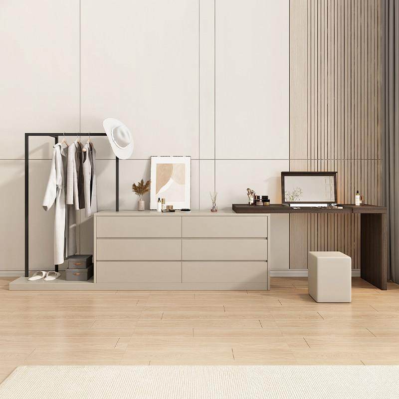 实木梳妆台卧室带衣帽架简约现代化妆桌斗柜翻盖一体桌可伸缩转角