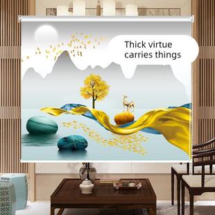 定制北欧轻奢山水挂画卷帘窗帘办公室客厅卧室家用卷拉式背景画帘