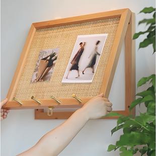 实木藤编电表箱遮挡装饰画 画带挂钩樱桃木弱电箱遮丑置物架