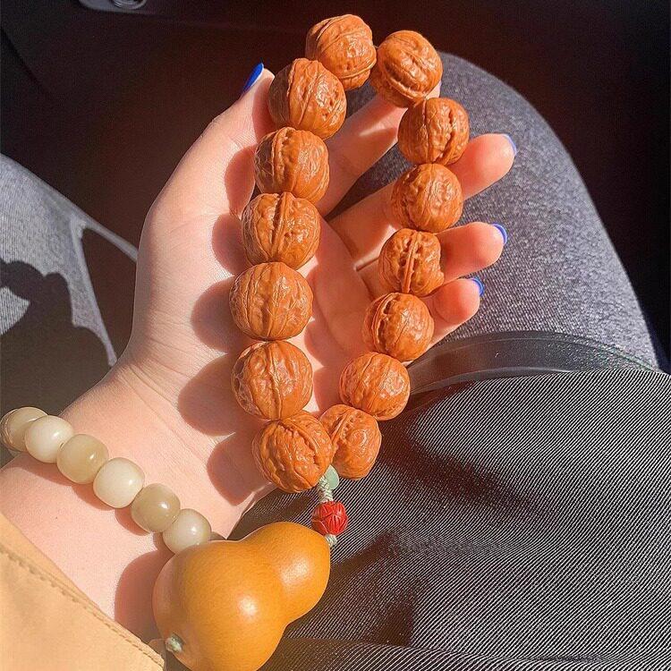 【染秋】天然手捻原皮葫芦手链手串秋子黄皮核桃百搭盘玩朱砂手持