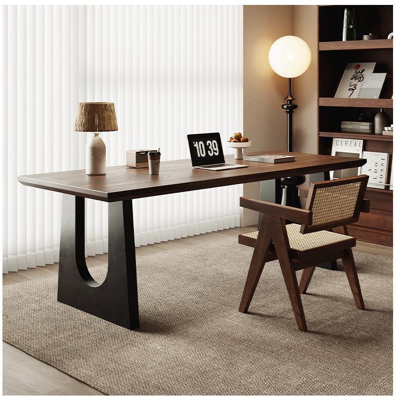 实木桌胡桃木色客厅原木大长书桌餐桌椅工作台大板一体会议办公桌