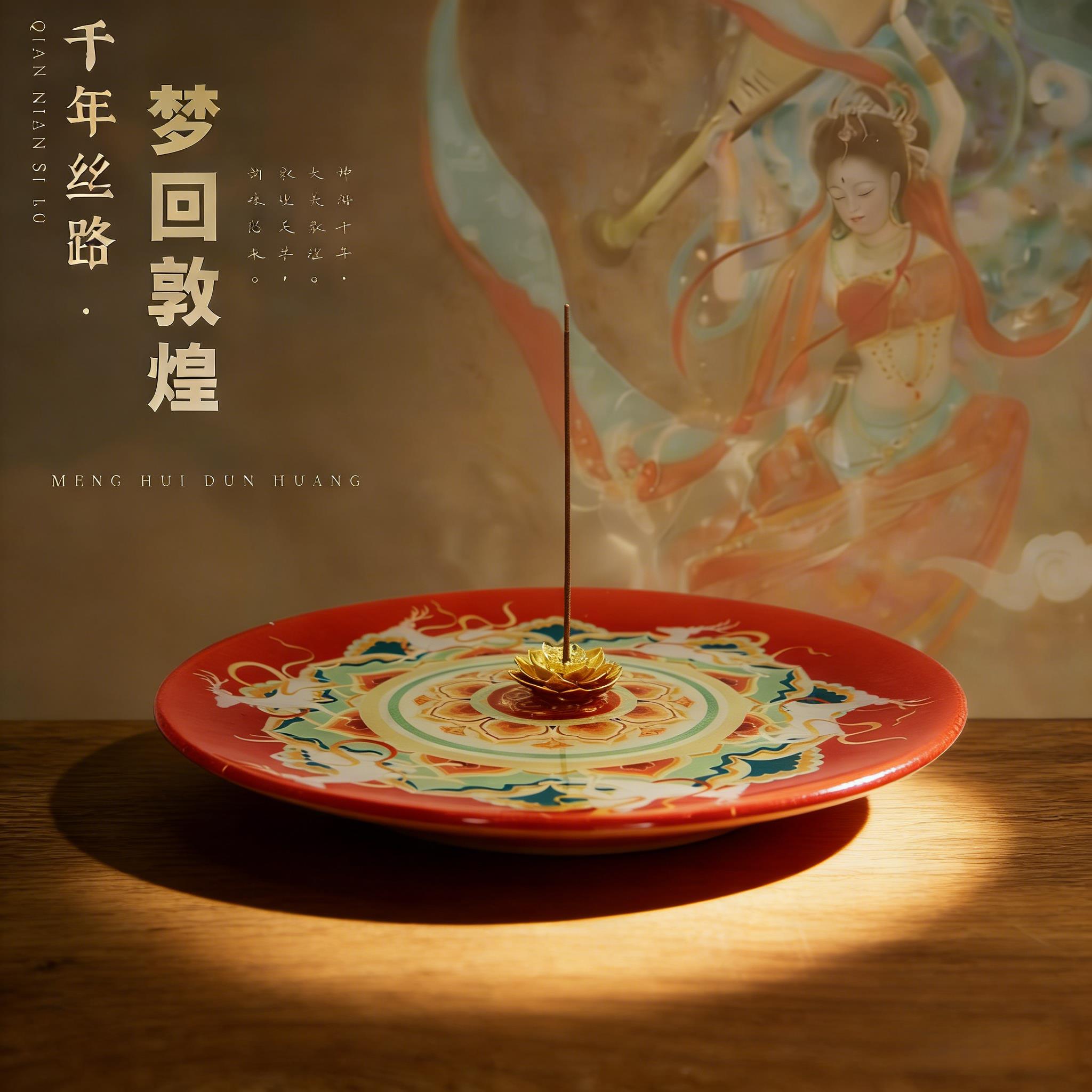 敦煌宝相莲花香薰炉家用室内不落灰线香底座插香托盘香碟接灰盘子