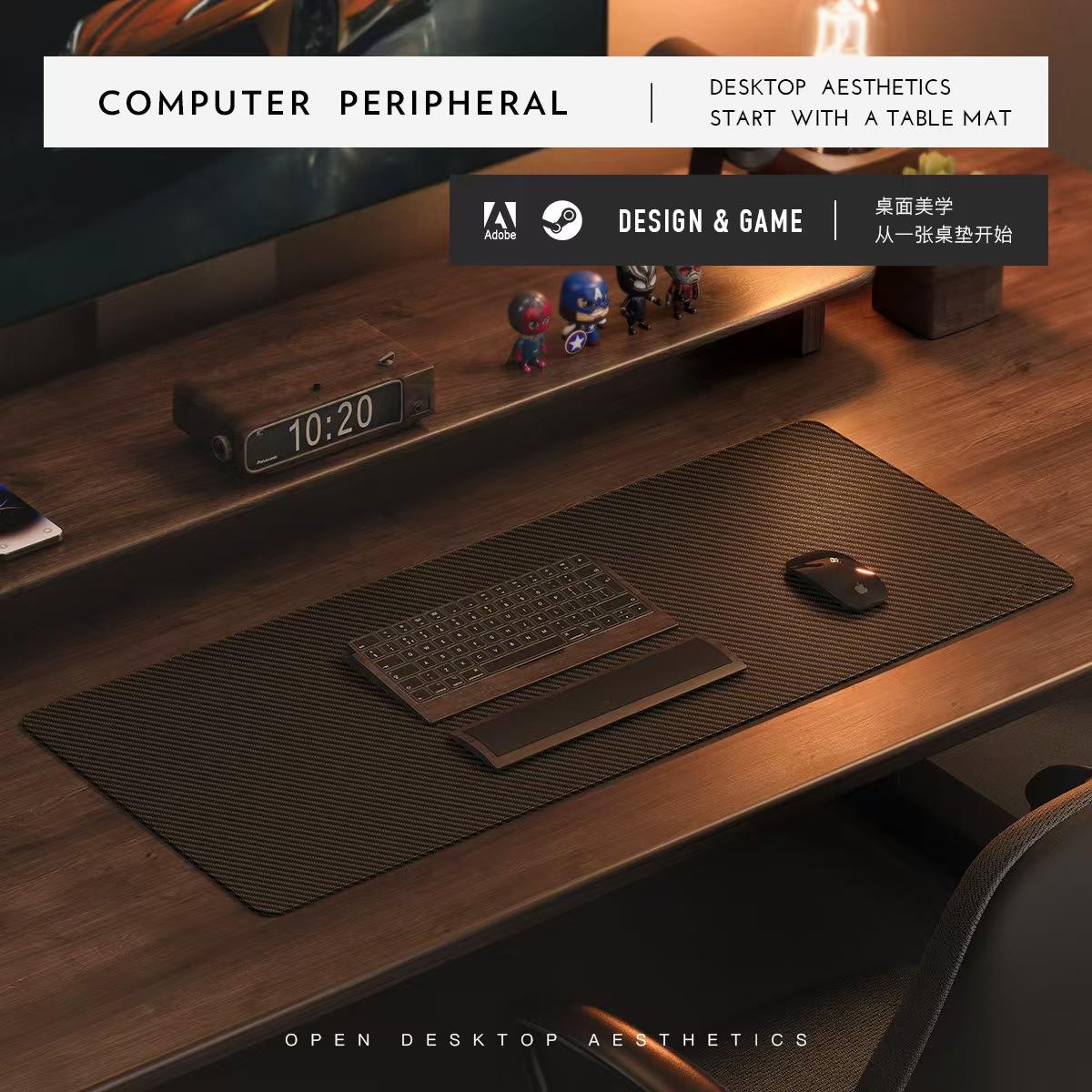 【爆款推荐】碳纤维纹皮革滑鼠垫软木双面防水电脑办公桌垫