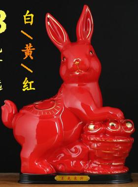 红色陶瓷兔子摆件大号桌面客厅十二生肖兔德化瓷玉兔工艺饰品招财