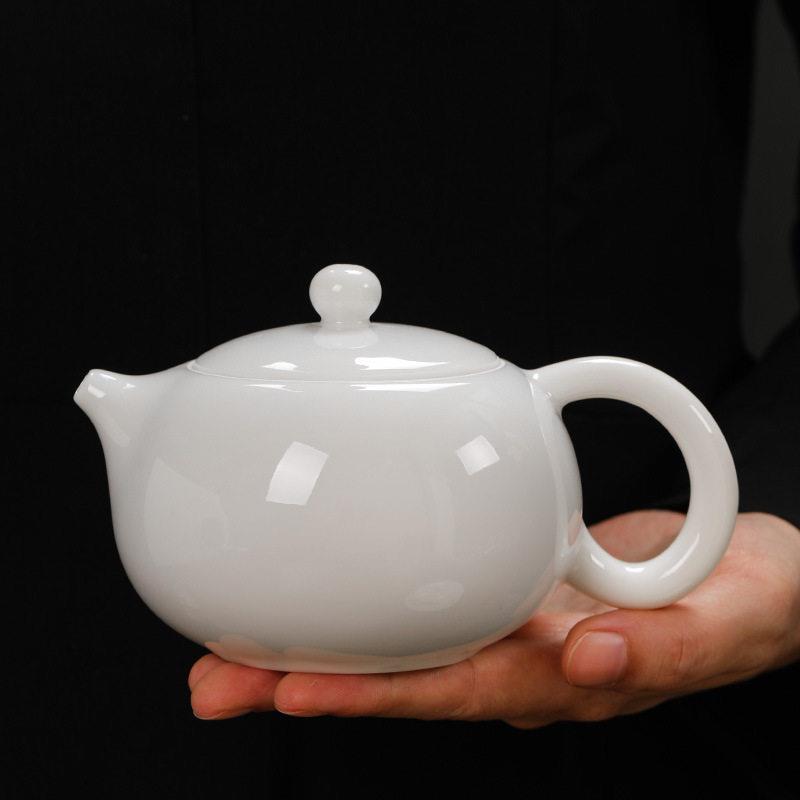 冰种羊脂玉陶瓷茶壶白玉瓷高档功夫茶具单个手抓西施薄胎泡茶壶