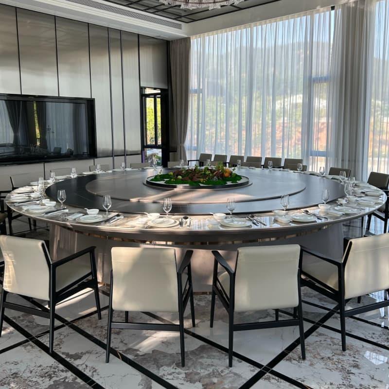 餐厅包间电动大圆桌饭店会所宴会桌高档包厢大餐桌岩板隐形火锅桌