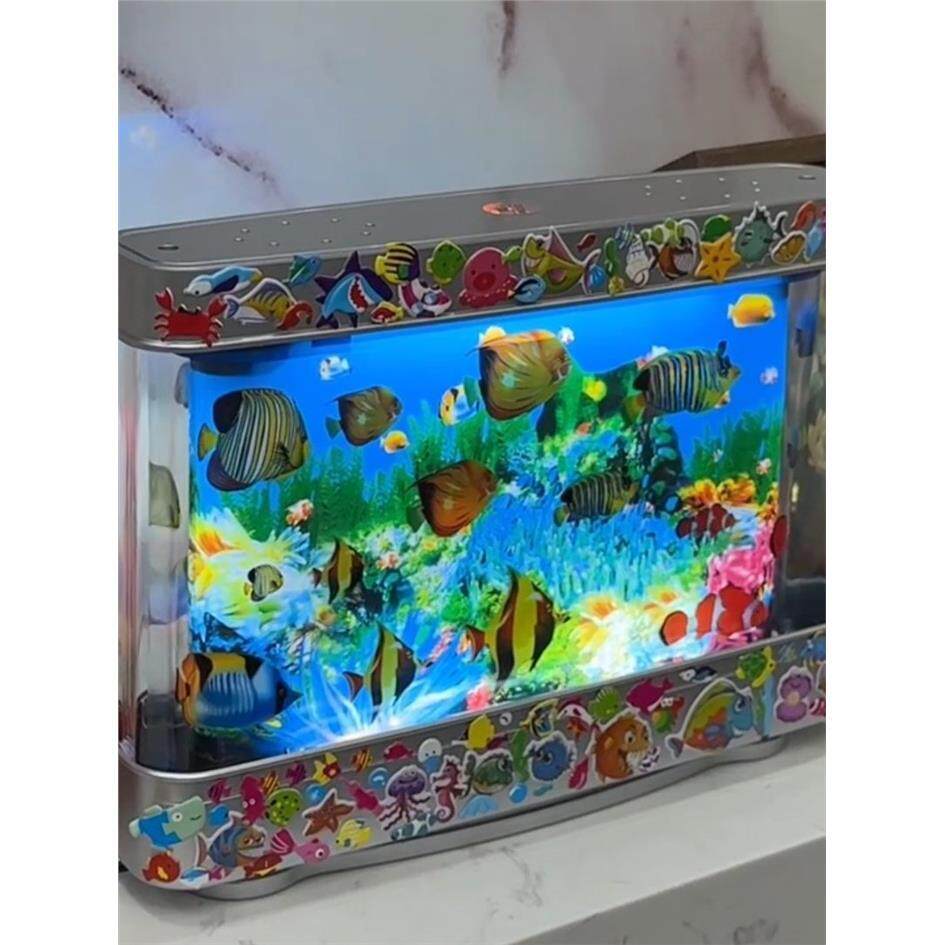 电子鱼缸海洋生物彷真鱼缸造景灯迷你水族馆小夜灯装饰灯桌面摆件