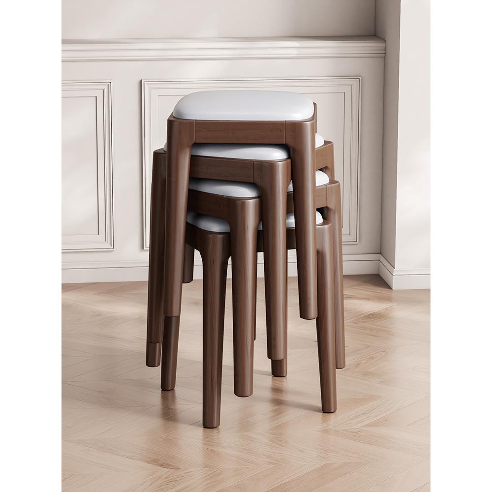 简约现代小方凳餐桌椅子实木凳子家用可叠放软包板凳客厅木头矮凳