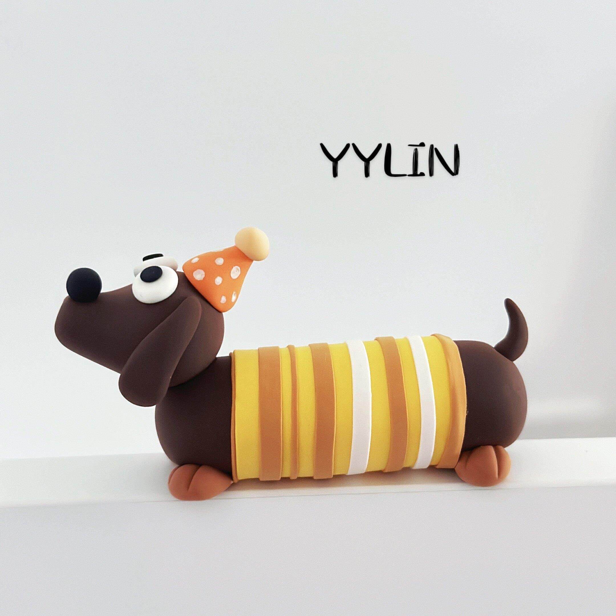 YYLIN·定制款腊肠狗粘土原创车载创意中控台摆件桌面可爱摆件