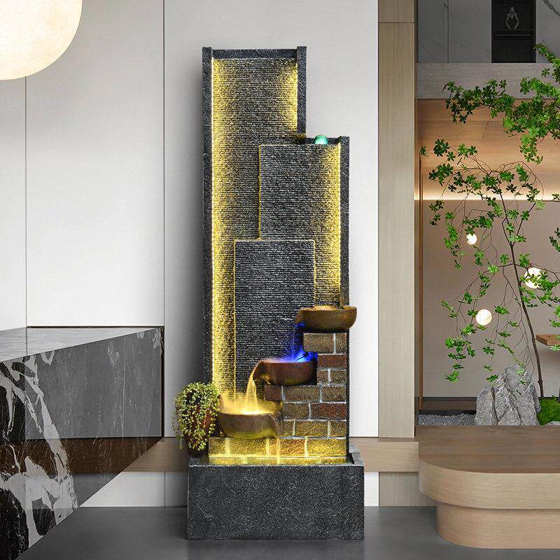 新中式流水摆件客厅落地循环水家居装饰品电视柜摆放假山水幕墙