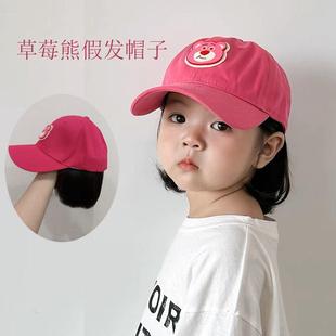 儿童帽子假发一体女2024新款网红锁骨发短直发棒球帽波波头假发帽