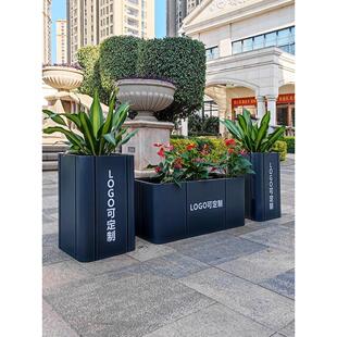 户外不锈钢花箱定制市政铁艺组合花坛圆形花盆室外长方形移动花槽