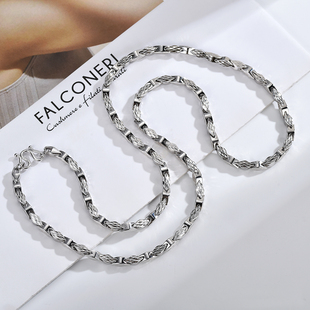 铂金四方卡地项链男PT950白金霸气粗老板链车花素金大气菱形颈链